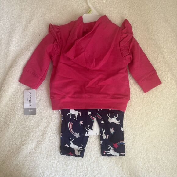 Carter's Baby Girls 3-Piece Outfit Set Size 3 Months Unicorn Pink NWT W/hoodie - Picture 4 of 10